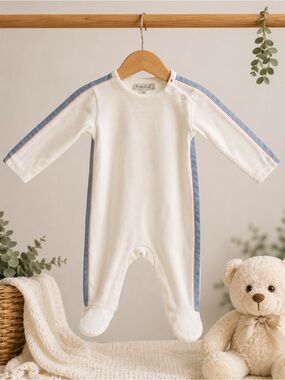 Cream Baby One-Piece with Blue Trim